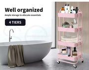 Levede 4 Tiers Kitchen Trolley Cart Steel Storage Rack Shelf Organiser Pink