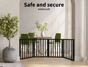 Pawz Wood Pet Gate Dog Fence Indoor Guard Safety Barrier Portable Folding Black