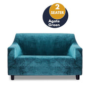Marlow Sofa Cover High Stretch Slipcovers Soft Plush Protector 2 Seater Green