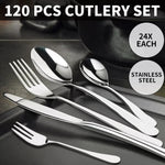 Cutlery Set Stainless Steel Knife Fork Spoon Kitchen Tableware Set Silver 120PCS