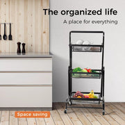 Levede Kitchen Trolley Cart 3 Tiers 180° Swivel Storage Shelf Organiser Black