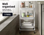 Levede 3 Tiers Kitchen Storage Trolley Cart Steel Rack Shelf Organiser White