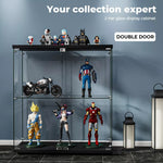 Stacked Glass Display Cabinet Lockable Collections Storage 2 Tier Shelf 2 Door