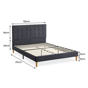 Levede Queen Bed Frame Mattress Base Platform Wooden Velvet Headboard Grey