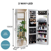 Levede Mirror Jewellery Cabinet Jewelry Box Wall Mounted Hang Over LED White