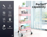 Levede 4 Tiers Kitchen Trolley Cart Steel Storage Rack Shelf Organiser Pink