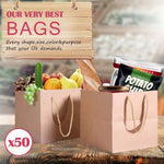 x50 Bulk Kraft Paper Gift Bags Craft Wedding Retail Brown Carry Bag With Handle