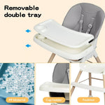 Bopeep Baby High Chair 6-In-1 Removable Seat and Trays Adjustable Height Grey