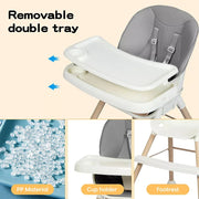 Bopeep Baby High Chair 6-In-1 Removable Seat and Trays Adjustable Height Grey