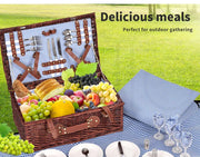 Picnic Basket 4 Person Baskets Set Insulated Willow Outdoor Blanket Gift Storage