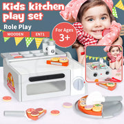 Kids Kitchen Play Set Wooden Toys Children Cooking BBQ Pizza Food Home Cookware
