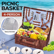 Picnic Basket 4 Person Baskets Set Insulated Willow Outdoor Blanket Gift Storage