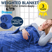 Dreamz Weighted Blanket Heavy Gravity Adults Sleeping Deep Relax Adult 9KG Blue
