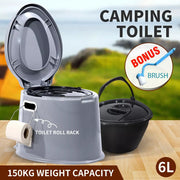 6L Camping Toilet Outdoor Portable Potty Caravan Travel Boating Bucket Brush