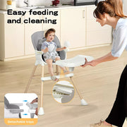 Bopeep Baby High Chair 6-In-1 Removable Seat and Trays Adjustable Height Grey