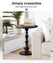Levede Side Table Vintage End Round Tabletop Steel Base Nightstand Antique Black