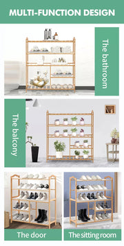 Levede Bamboo Shoe Rack Storage Wooden Organizer Shelf Stand 5 Tiers Layers 80cm