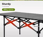 Levede Folding Camping Table Portable Picnic Outdoor BBQ Desk Egg Roll Black