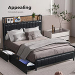 Levede Queen Bed Frame PU Mattress Base Storage Drawer Headboard USB Charge