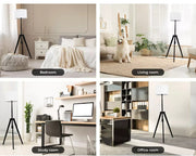 Emitto Floor Lamp Modern Tripod Night Reading Light Wooden Stand Black Shaded