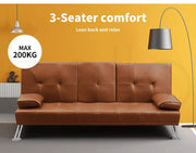 Levede Sofa Bed Adjustable Recliner Lounge Couch Leather 3 Seater Cup Holder
