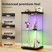 Stacked 4mm Tempered Glass Display Cabinet 3 x RGB Lights Collections Storage