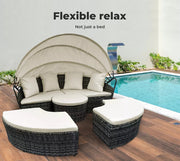 Levede Day Bed Daybed Sofa Outdoor Furniture Wicker Round White Canopy Pillow