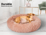 Pawz Pet Dog Calming Bed Warm Soft Plush Round Comfy Sleeping 80cm Pink