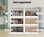 55L Storage Boxes Stackable Container with Lid 5 Sides Open Wardrobe Foldable