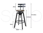 Levede 1x Bar Stool Industrial Adjustable Swivel Stools Back Wood Counter Chairs