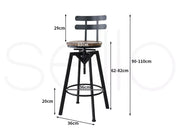 Levede 1x Bar Stool Industrial Adjustable Swivel Stools Back Wood Counter Chairs