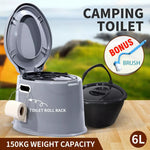 6L Camping Toilet Outdoor Portable Potty Caravan Travel Boating Bucket Brush