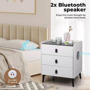 Levede Bedside Drawers Side Table Wireless Charging LED Light Bluetooth Speaker