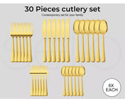 Toque Cutlery Set Stainless Steel 30PCS Knife Dinner Fork Tea Spoon Black Gold