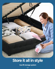 Levede Fabric Bed Frame Gas Lift Storage Wooden Matress Base Double Queen King