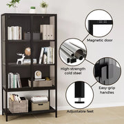 Stacked Tempered Glass Display Cabinet 4Tier Clear Showcase Bookcase Steel