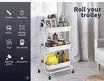 Levede 3 Tiers Kitchen Storage Trolley Cart Steel Rack Shelf Organiser White