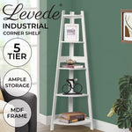 Levede 5 Tier Corner Shelf Wooden Storage Home Display Rack Plant Stand White