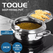 Toque 24cm Japanese Deep Frying Pan Pot Thermometer Kitchen Tempura Fryer Silver