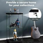Stacked Display Cabinet Collection Storage Tempered Glass 2 Tier With Lock Black