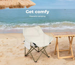 Levede Folding Camping Moon Chair Lightweight Outdoor Chairs Portable Seat Beige