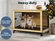 Pawz Wooden Wire Dog Kennel Side End Table Steel Puppy Crate Indoor Pet House M