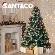 Santaco Christmas Trees Snow Flocked Pine Cones Decoration Stand 2.1 M