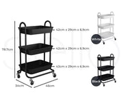 Levede 3 Tiers Kitchen Storage Trolley Cart Steel Rack Shelf Organiser Wheels