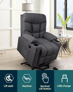 Levede Recliner Chair Electric Lift Chairs Armchair Lounge Fabric Sofa USB