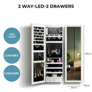 Levede Mirror Jewellery Cabinet Full Length Makeup Storage Jewelry Organiser Box