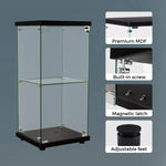 Stacked Display Cabinet Collection Storage Tempered Glass 2 Tier With Lock Black