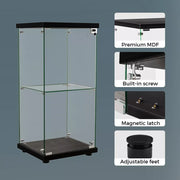 Stacked Display Cabinet Collection Storage Tempered Glass 2 Tier With Lock Black