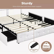 Levede Queen Bed Frame Fabric Tufted Wooden Mattress Base 4 Storage Drawer