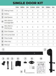 Levede Sliding Barn Door Hardware Track Set 1.5/1.83/2/2.44/3/3.66/4M Roller Kit